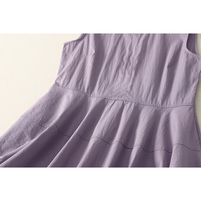 Buddha Stones Sommerliches, ärmelloses Midikleid aus Baumwolle mit hohem Bund und Taschen für Damen - image 1