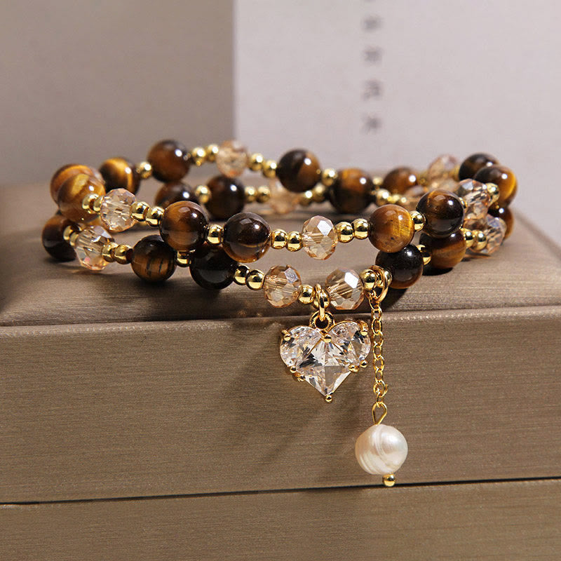 Buddha Stones Armband aus natürlichem Tigerauge mit Liebesherz und doppelter Wicklung zum Schutz - image 5