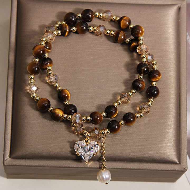 Buddha Stones Armband aus natürlichem Tigerauge mit Liebesherz und doppelter Wicklung zum Schutz - image 1