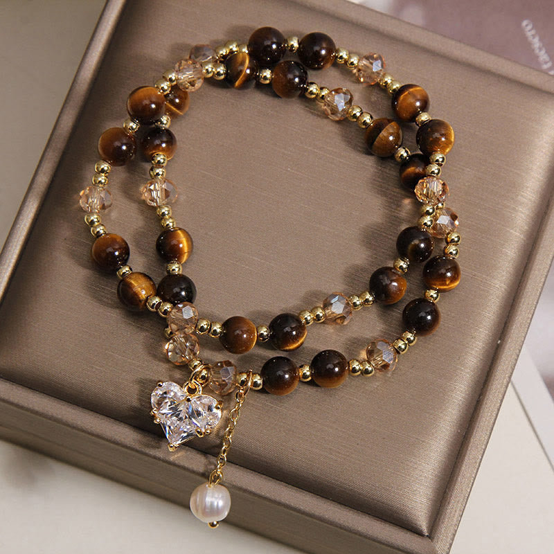 Buddha Stones Armband aus natürlichem Tigerauge mit Liebesherz und doppelter Wicklung zum Schutz - image 2
