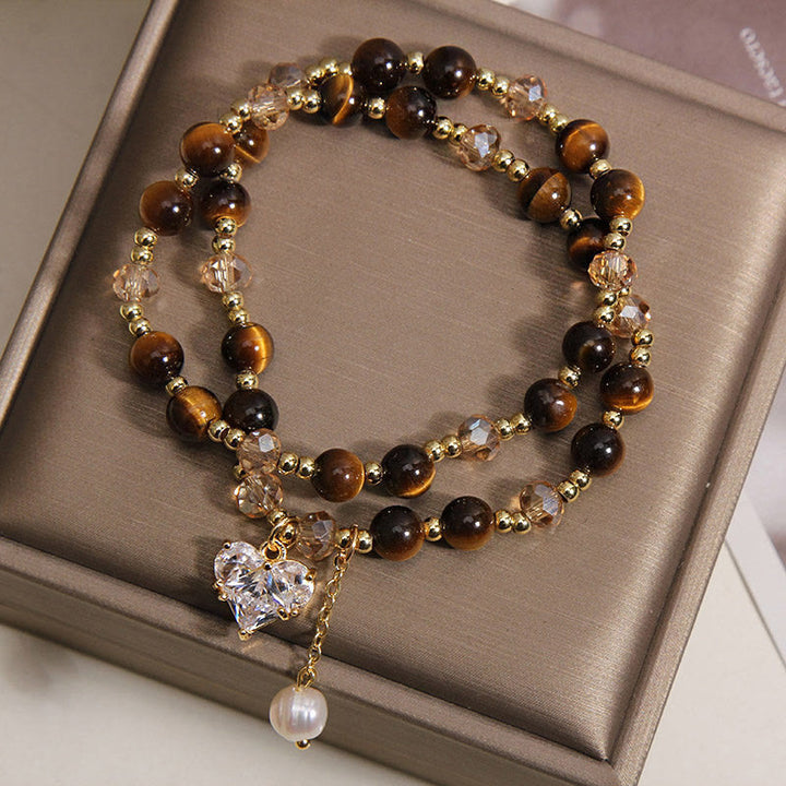 Buddha Stones Armband aus natürlichem Tigerauge mit Liebesherz und doppelter Wicklung zum Schutz - image 2