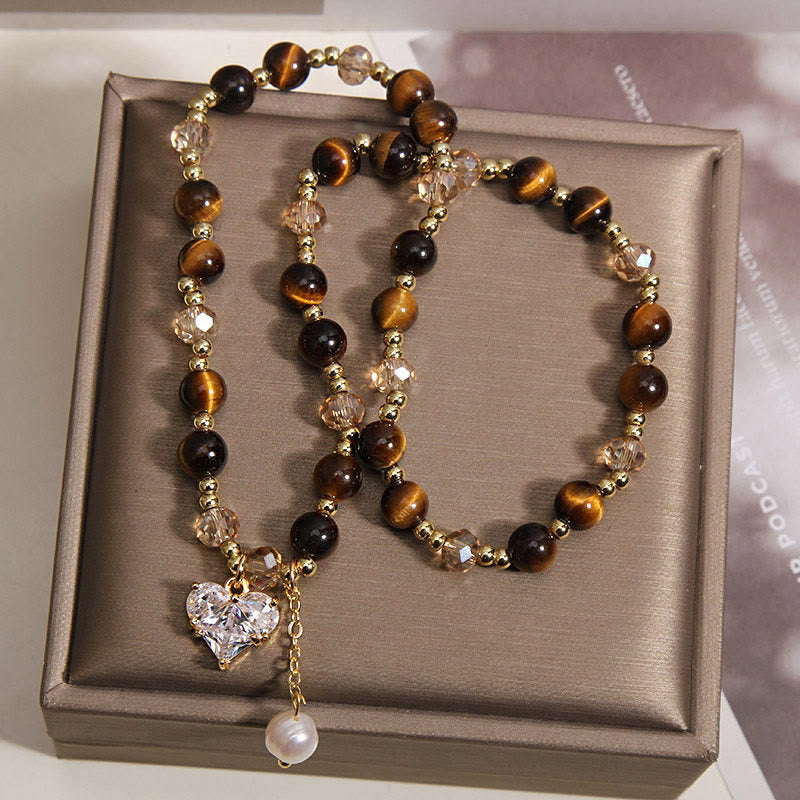 Buddha Stones Armband aus natürlichem Tigerauge mit Liebesherz und doppelter Wicklung zum Schutz - image 4