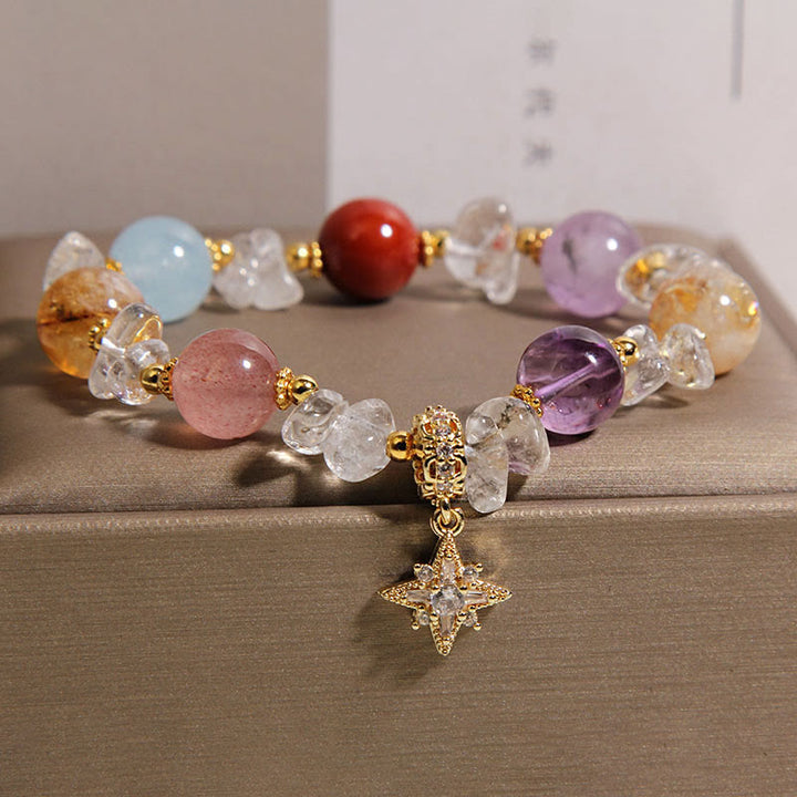 Buddha Stones Natürliches, vielseitiges, kristallklares Quarz-Zirkon-Hexagramm-Armband mit Heilwirkung - Kristall (Handgelenkumfang 15-16 cm) - image 0