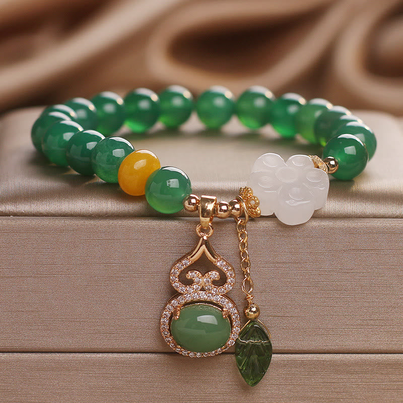 Buddha Stones Armband mit Anhängern aus grünem Achat und weißem Jade, verziert mit Blütenkürbisblättern - image 8