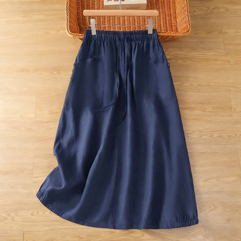 Buddha Stones Lässige, einfarbige Damenröcke mit Kordelzug und Taschen für den Frühling - Mitternachtsblau - US 8-10, UK/AU 12-14, EU 40-42 (2XL) - image 11