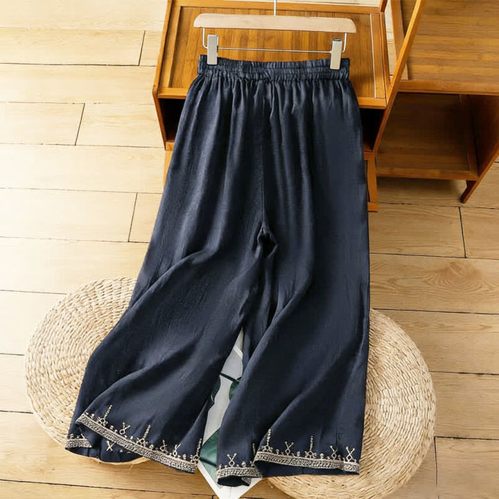 Buddha Stones Sommerliche Boho-Hose für Damen mit weitem Bein, Stickerei, Taschen und weitem Bein - Mitternachtsblau - US8-10, UK/AU12-14, EU40-42 (2XL) - image 0