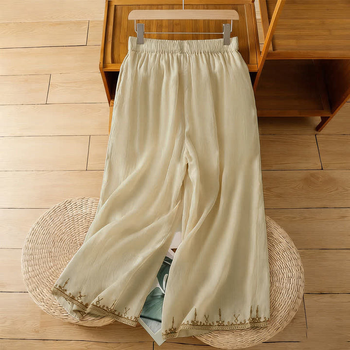 Buddha Stones Sommerliche Boho-Hose für Damen mit weitem Bein, Stickerei, Taschen und weitem Bein - image 14
