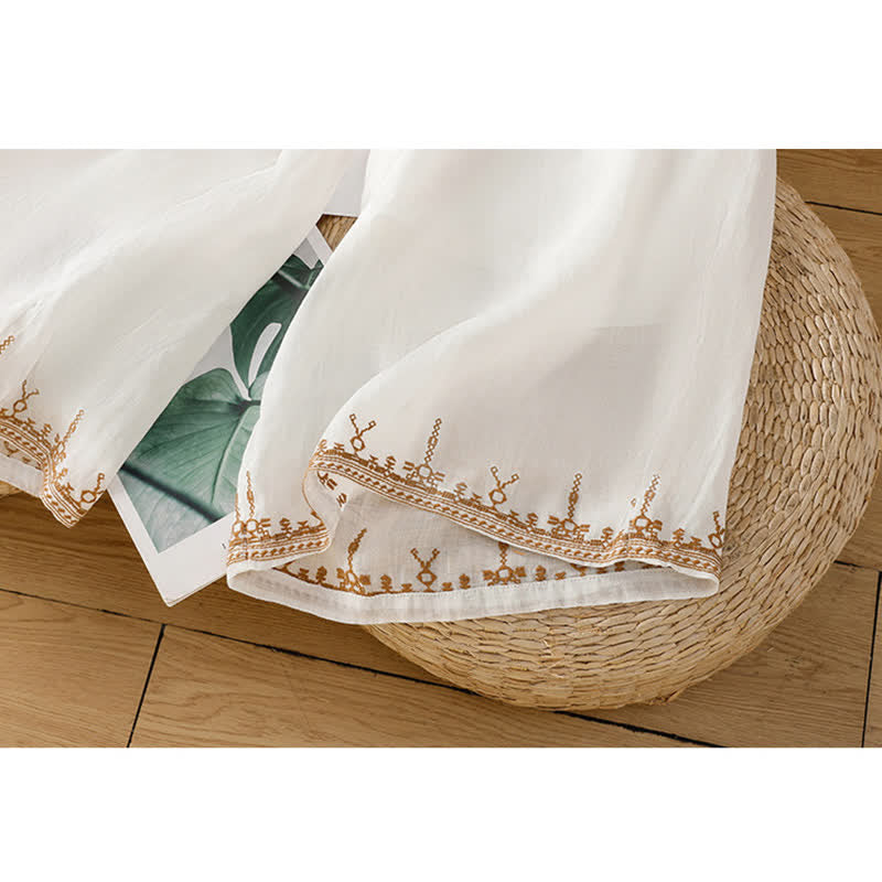 Buddha Stones Sommerliche Boho-Hose für Damen mit weitem Bein, Stickerei, Taschen und weitem Bein - image 9