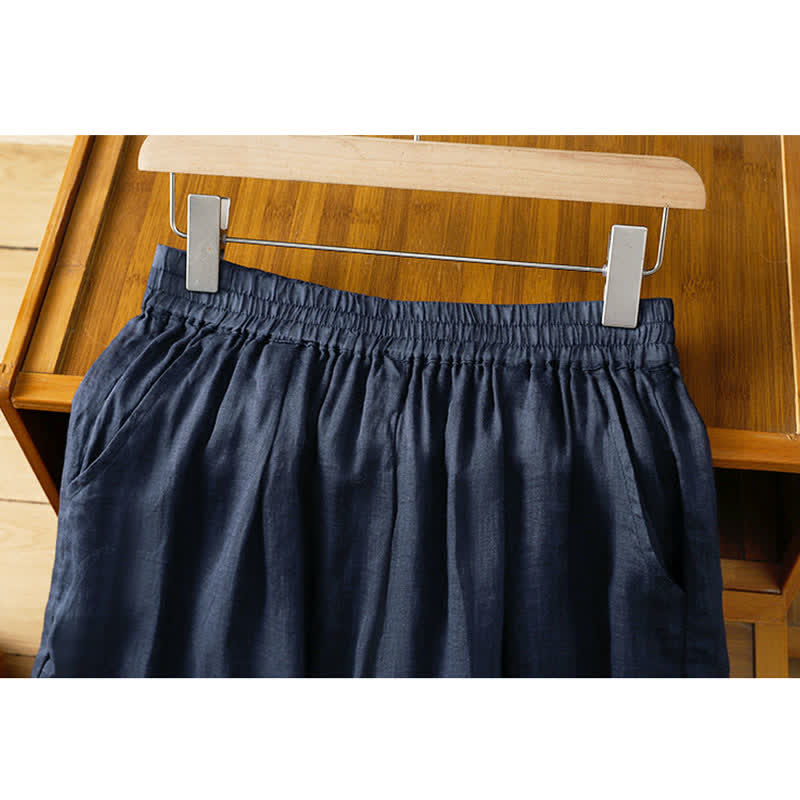 Buddha Stones Sommerliche Boho-Hose für Damen mit weitem Bein, Stickerei, Taschen und weitem Bein - image 3
