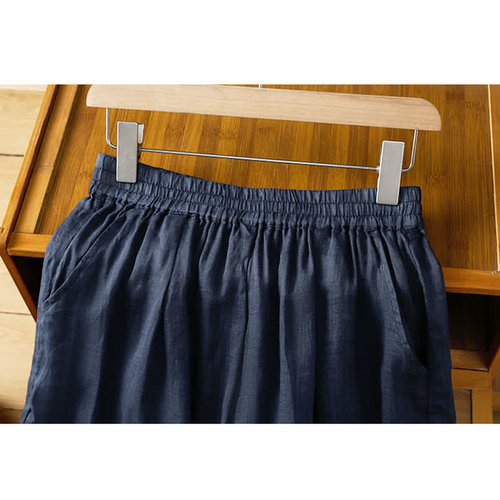 Buddha Stones Sommerliche Boho-Hose für Damen mit weitem Bein, Stickerei, Taschen und weitem Bein - image 3