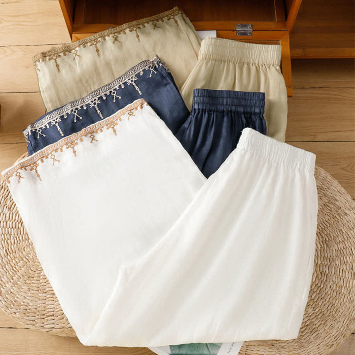Buddha Stones Sommerliche Boho-Hose für Damen mit weitem Bein, Stickerei, Taschen und weitem Bein - image 24