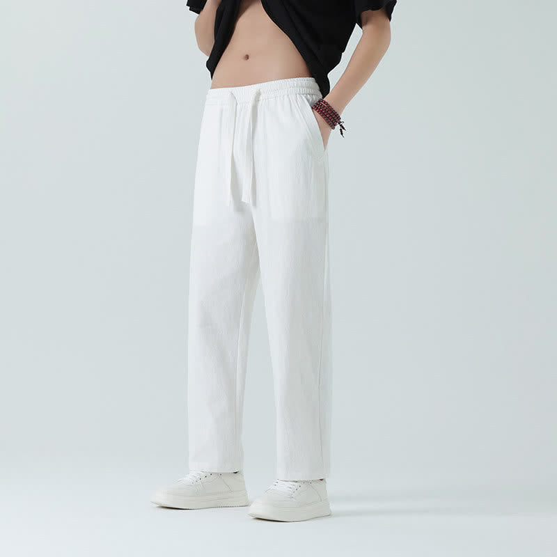 Buddha Stones Minimalistische, gerade geschnittene Herrenhose aus Baumwolle mit elastischem Bund und Taschen – perfekt für den Sommer - Weiß - US/ UK/AU46, EU56 (5XL) - image 14