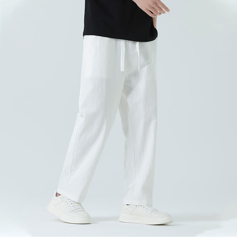 Buddha Stones Minimalistische, gerade geschnittene Herrenhose aus Baumwolle mit elastischem Bund und Taschen – perfekt für den Sommer - image 20
