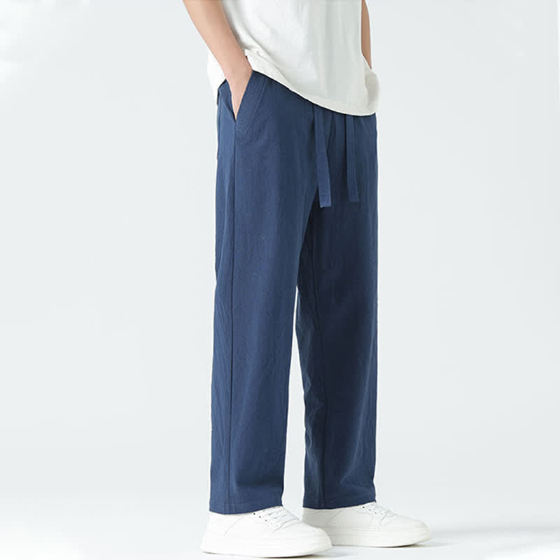 Buddha Stones Minimalistische, gerade geschnittene Herrenhose aus Baumwolle mit elastischem Bund und Taschen – perfekt für den Sommer - image 7
