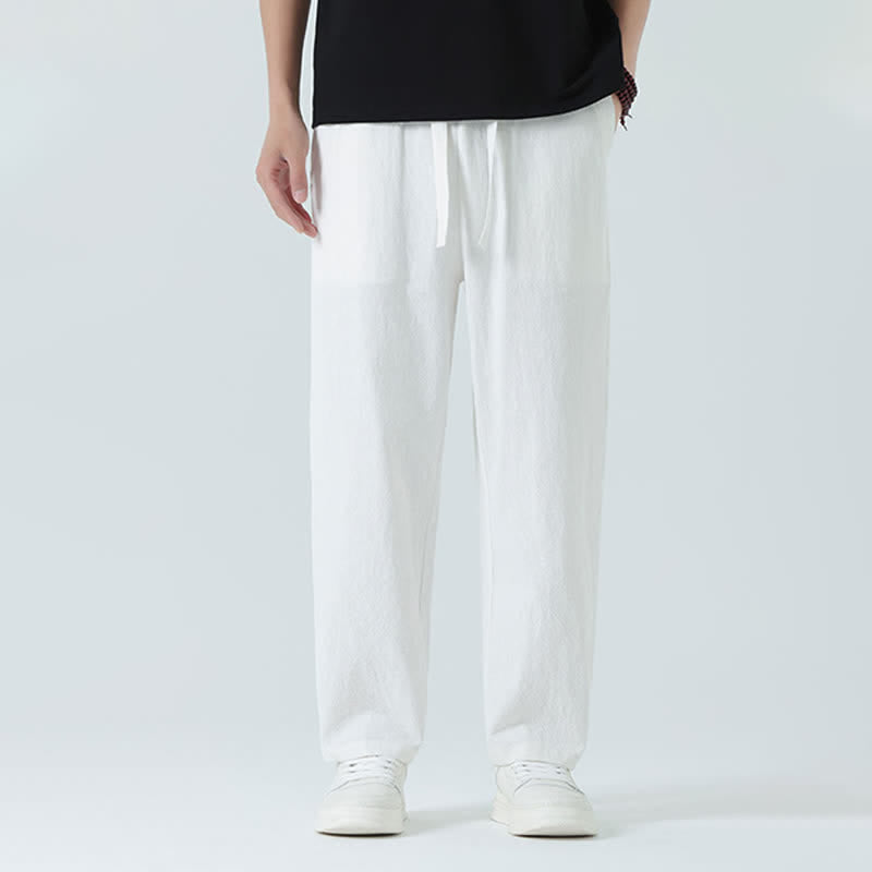 Buddha Stones Minimalistische, gerade geschnittene Herrenhose aus Baumwolle mit elastischem Bund und Taschen – perfekt für den Sommer - image 15