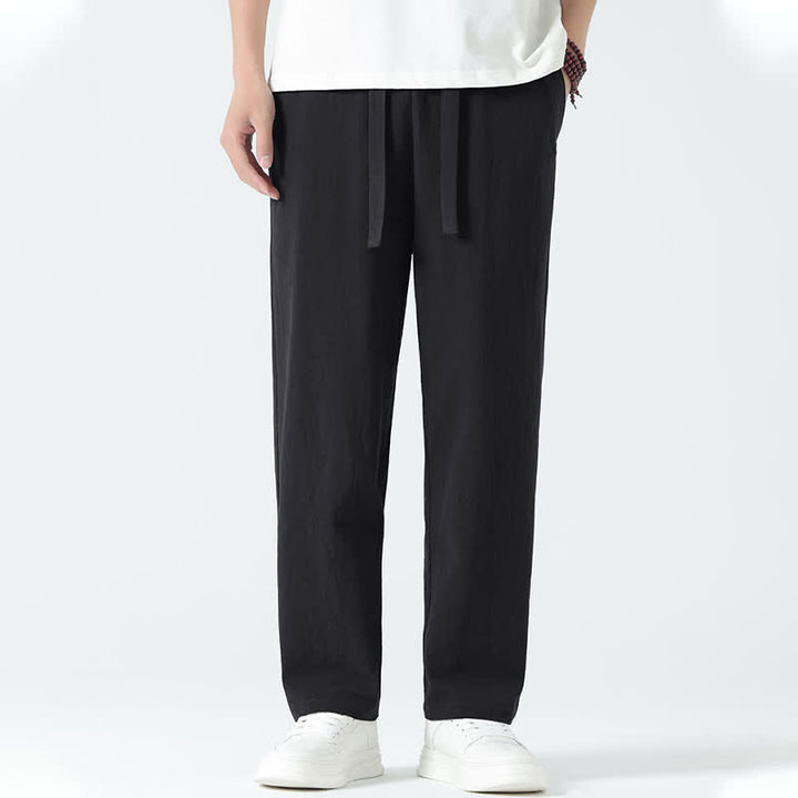 Buddha Stones Minimalistische, gerade geschnittene Herrenhose aus Baumwolle mit elastischem Bund und Taschen – perfekt für den Sommer - image 9