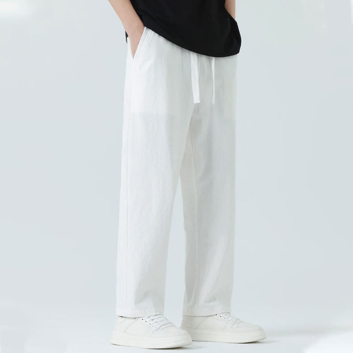 Buddha Stones Minimalistische, gerade geschnittene Herrenhose aus Baumwolle mit elastischem Bund und Taschen – perfekt für den Sommer - image 19