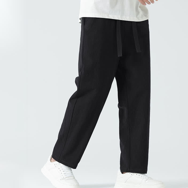 Buddha Stones Minimalistische, gerade geschnittene Herrenhose aus Baumwolle mit elastischem Bund und Taschen – perfekt für den Sommer - image 10