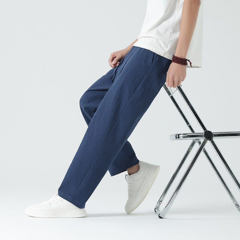 Buddha Stones Minimalistische, gerade geschnittene Herrenhose aus Baumwolle mit elastischem Bund und Taschen – perfekt für den Sommer - image 6