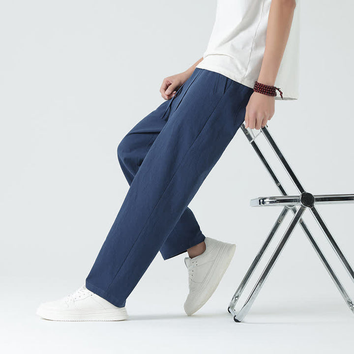 Buddha Stones Minimalistische, gerade geschnittene Herrenhose aus Baumwolle mit elastischem Bund und Taschen – perfekt für den Sommer - image 6