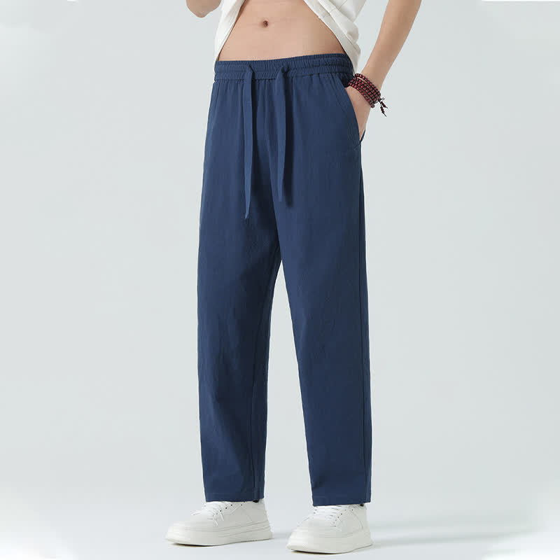 Buddha Stones Minimalistische, gerade geschnittene Herrenhose aus Baumwolle mit elastischem Bund und Taschen – perfekt für den Sommer - Mitternachtsblau - US/ UK/AU46, EU56 (5XL) - image 0