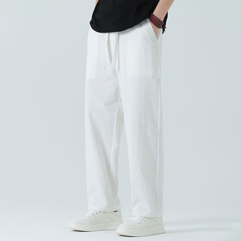 Buddha Stones Minimalistische, gerade geschnittene Herrenhose aus Baumwolle mit elastischem Bund und Taschen – perfekt für den Sommer - image 17