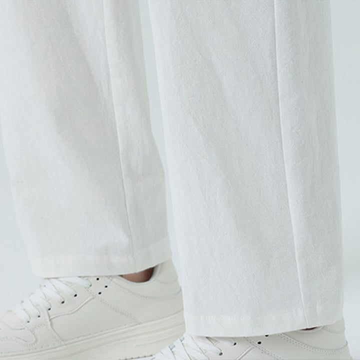 Buddha Stones Minimalistische, gerade geschnittene Herrenhose aus Baumwolle mit elastischem Bund und Taschen – perfekt für den Sommer - image 24