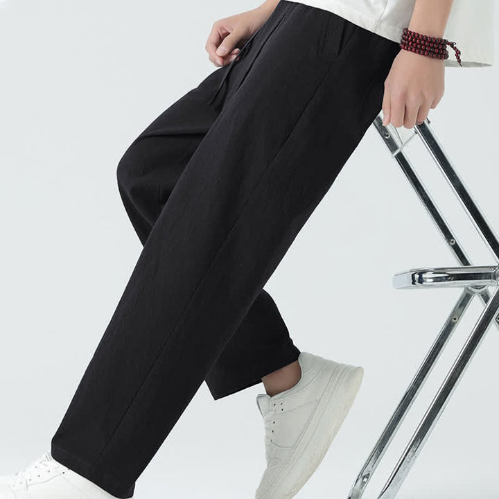 Buddha Stones Minimalistische, gerade geschnittene Herrenhose aus Baumwolle mit elastischem Bund und Taschen – perfekt für den Sommer - image 12