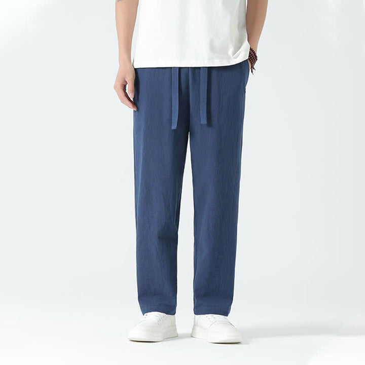 Buddha Stones Minimalistische, gerade geschnittene Herrenhose aus Baumwolle mit elastischem Bund und Taschen – perfekt für den Sommer - image 1