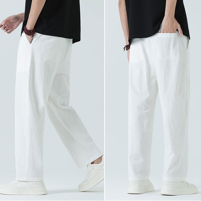 Buddha Stones Minimalistische, gerade geschnittene Herrenhose aus Baumwolle mit elastischem Bund und Taschen – perfekt für den Sommer - image 18