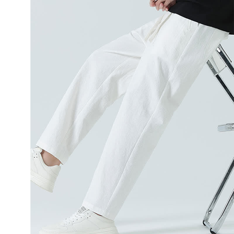 Buddha Stones Minimalistische, gerade geschnittene Herrenhose aus Baumwolle mit elastischem Bund und Taschen – perfekt für den Sommer - image 21