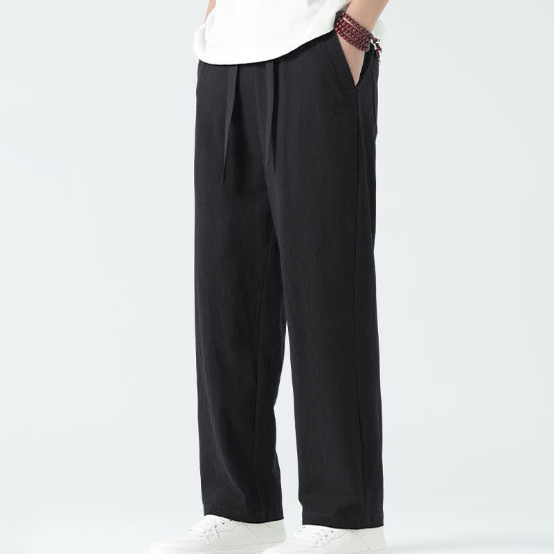 Buddha Stones Minimalistische, gerade geschnittene Herrenhose aus Baumwolle mit elastischem Bund und Taschen – perfekt für den Sommer - image 11