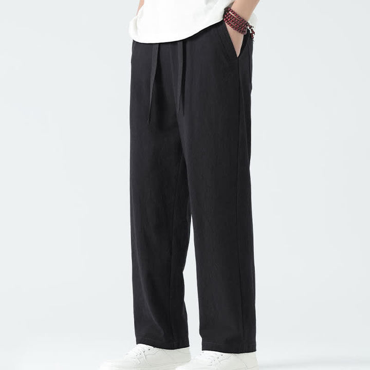 Buddha Stones Minimalistische, gerade geschnittene Herrenhose aus Baumwolle mit elastischem Bund und Taschen – perfekt für den Sommer - image 11