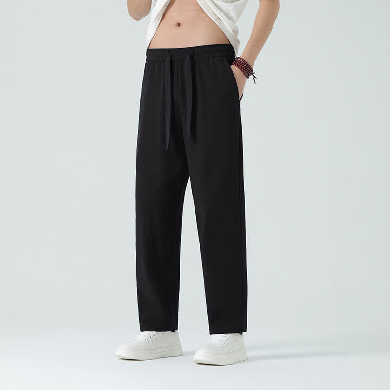 Buddha Stones Minimalistische, gerade geschnittene Herrenhose aus Baumwolle mit elastischem Bund und Taschen – perfekt für den Sommer - Schwarz - US/ UK/AU46, EU56 (5XL) - image 8