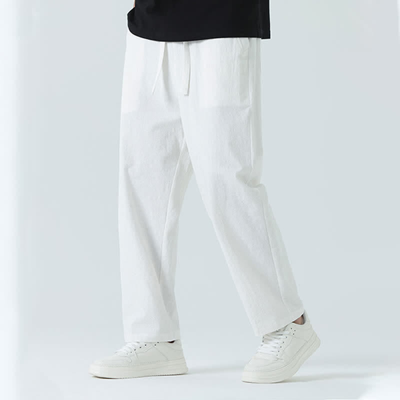 Buddha Stones Minimalistische, gerade geschnittene Herrenhose aus Baumwolle mit elastischem Bund und Taschen – perfekt für den Sommer - image 16