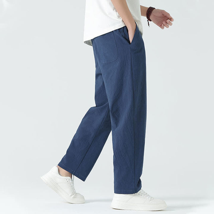 Buddha Stones Minimalistische, gerade geschnittene Herrenhose aus Baumwolle mit elastischem Bund und Taschen – perfekt für den Sommer - image 3