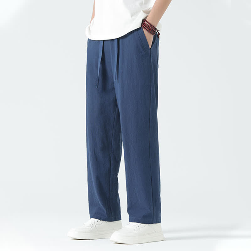 Buddha Stones Minimalistische, gerade geschnittene Herrenhose aus Baumwolle mit elastischem Bund und Taschen – perfekt für den Sommer - image 5