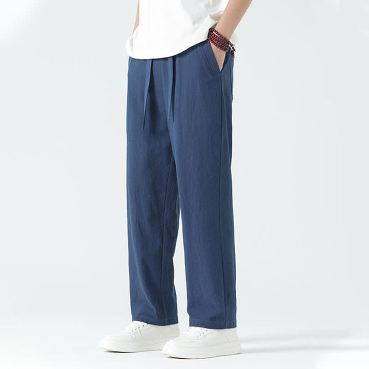 Buddha Stones Minimalistische, gerade geschnittene Herrenhose aus Baumwolle mit elastischem Bund und Taschen – perfekt für den Sommer - image 5