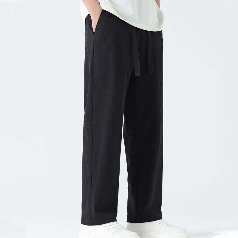 Buddha Stones Minimalistische, gerade geschnittene Herrenhose aus Baumwolle mit elastischem Bund und Taschen – perfekt für den Sommer - image 13