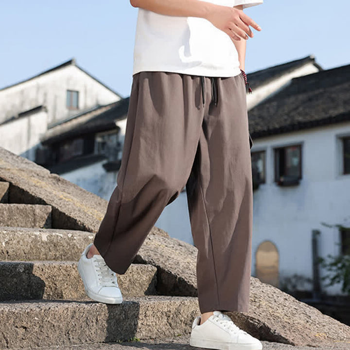Buddha Stones Lässige Herren-Haremshose mit Kordelzug, Stickerei und Taschen für den Sommer - image 19