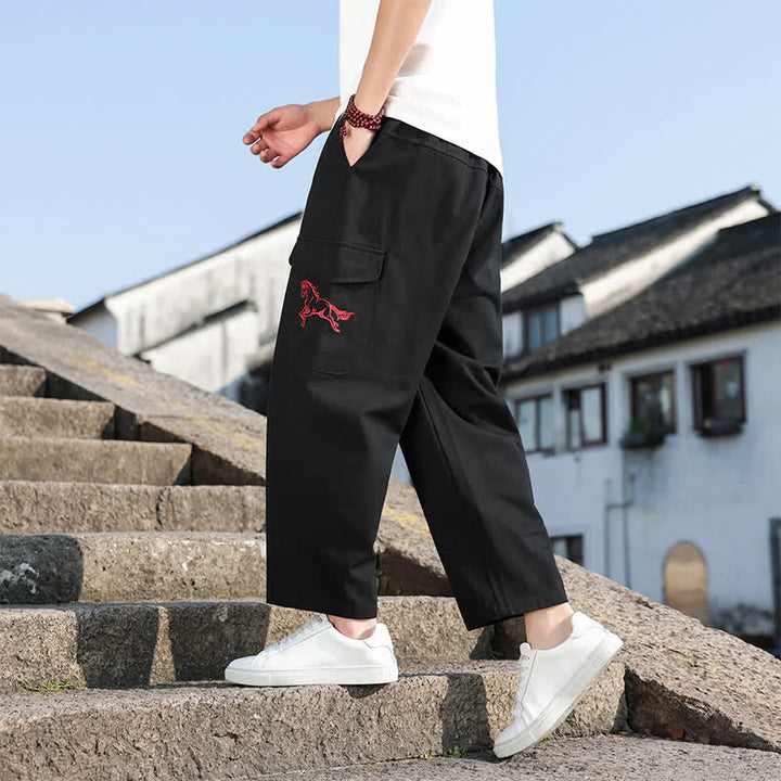 Buddha Stones Lässige Herren-Haremshose mit Kordelzug, Stickerei und Taschen für den Sommer - image 2