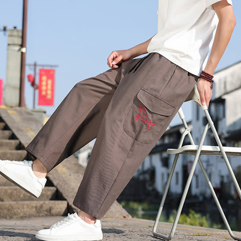 Buddha Stones Lässige Herren-Haremshose mit Kordelzug, Stickerei und Taschen für den Sommer - image 20