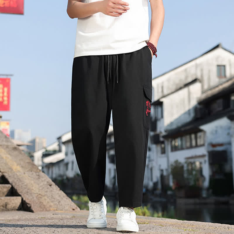 Buddha Stones Lässige Herren-Haremshose mit Kordelzug, Stickerei und Taschen für den Sommer - Schwarz - US/ UK/AU46, EU56 (5XL) - image 0