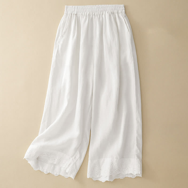 Buddha Stones Sommerliche Damen-Hose aus Leinen-Baumwolle, verkürzt, weit geschnitten und mit Taschen - Weiß - US 8-10, UK/AU 12-14, EU 40-42 (2XL) - image 3