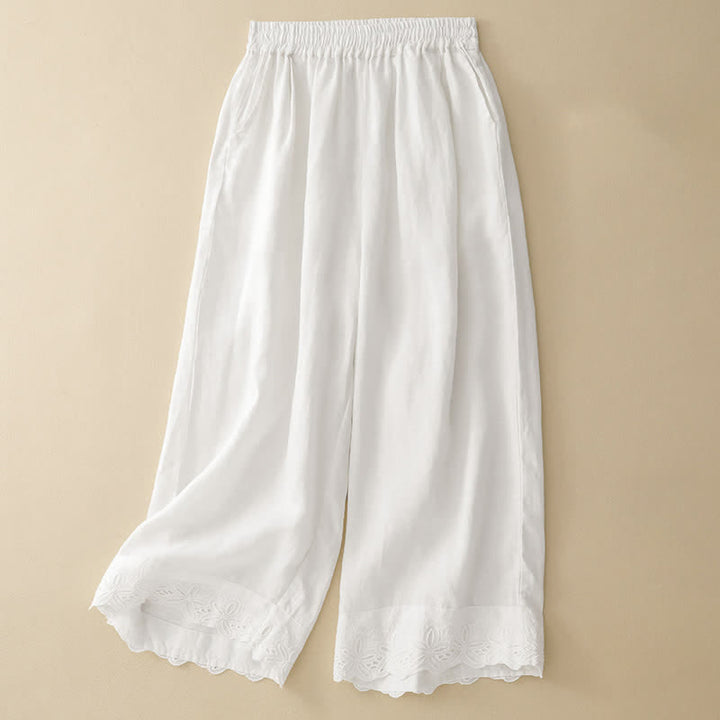 Buddha Stones Sommerliche Damen-Hose aus Leinen-Baumwolle, verkürzt, weit geschnitten und mit Taschen - Weiß - US 8-10, UK/AU 12-14, EU 40-42 (2XL) - image 3