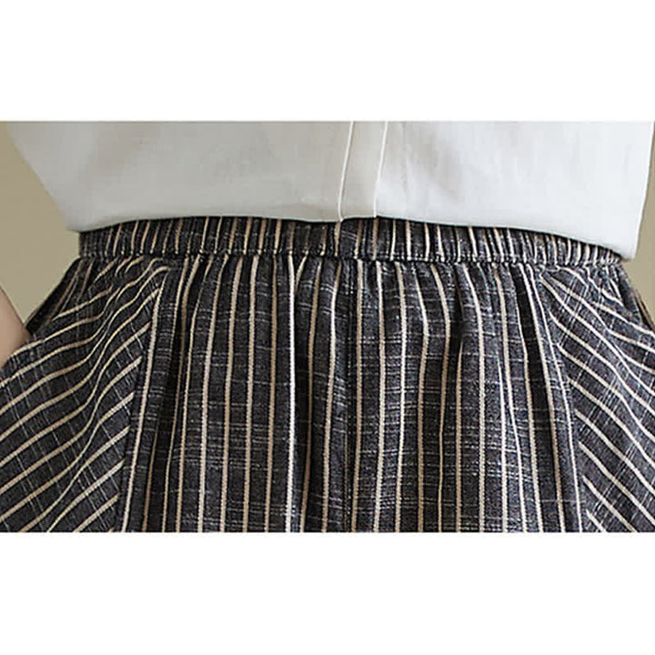 Buddha Stones Lässige, gestreifte Damenhose aus Leinen-Baumwoll-Mischgewebe mit schmal zulaufendem Bein und Taschen - image 6