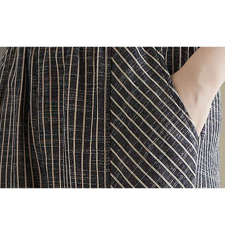 Buddha Stones Lässige, gestreifte Damenhose aus Leinen-Baumwoll-Mischgewebe mit schmal zulaufendem Bein und Taschen - image 7