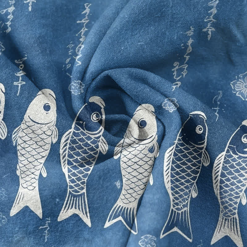 Buddha Stones Herren-Kurzarmhemd aus Baumwolle mit Koi-Fisch-Emblem und halber Knopfleiste - image 2