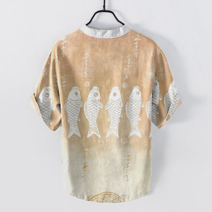 Buddha Stones Herren-Kurzarmhemd aus Baumwolle mit Koi-Fisch-Emblem und halber Knopfleiste - image 6