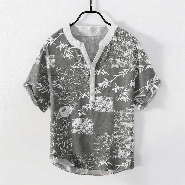 Buddha Stones Herren-Kurzarmhemd aus Baumwolle mit Bambus- und Pflaumenmotiv, Kurzarm, halbe Knopfleiste - DimGray - US/ UK/AU50, EU60 (5XL) - image 5